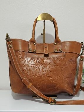 Patricia Nash Embossed Floral Leather Shoulder Bag - Tan